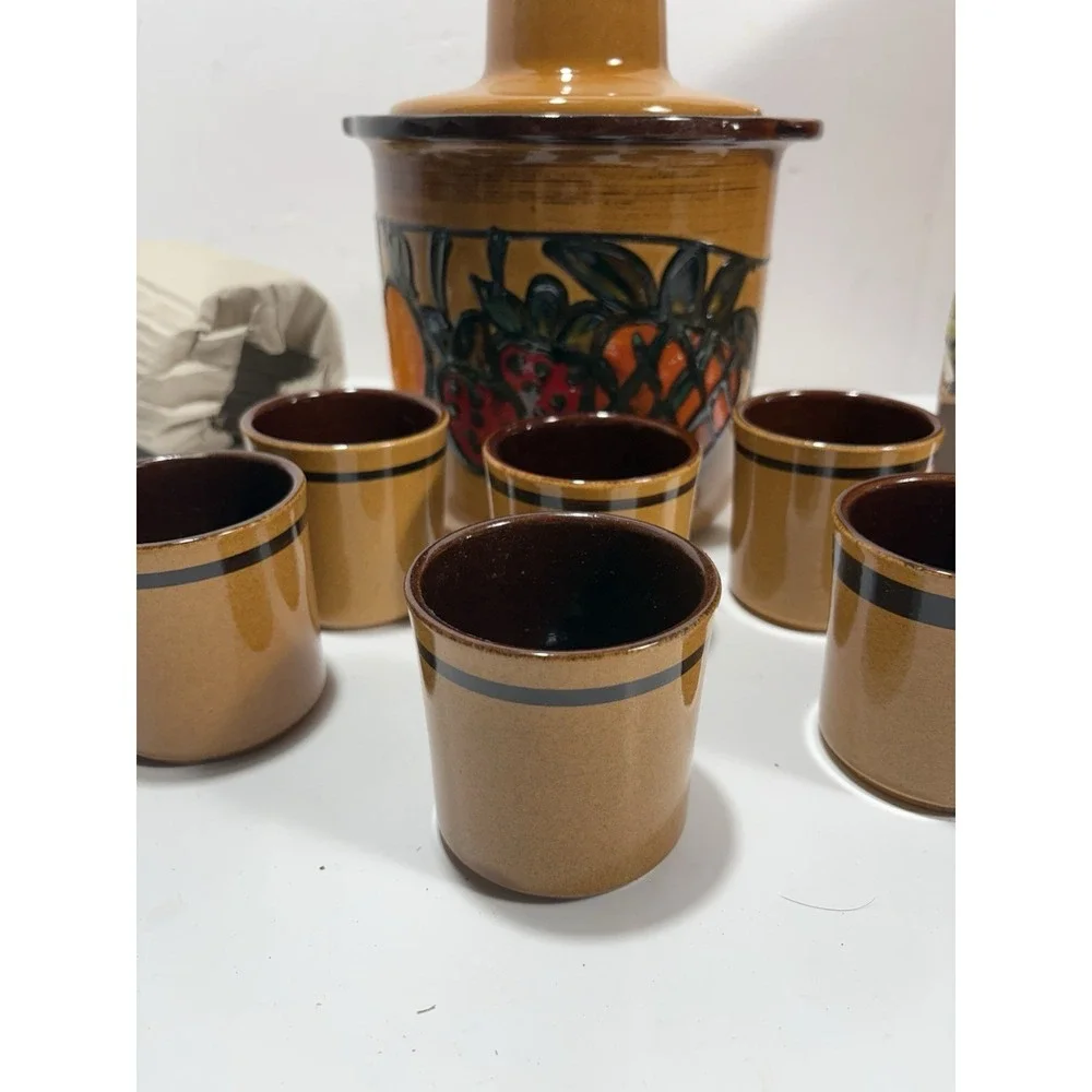 Scheurich Keramik 824 West Germany Pottery Rumtopf Cider Jar Strawberry & 6 cups